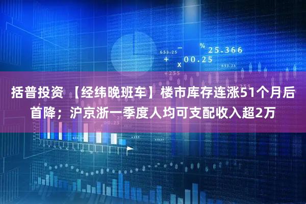 括普投资 【经纬晚班车】楼市库存连涨51个月后首降；沪京浙一季度人均可支配收入超2万